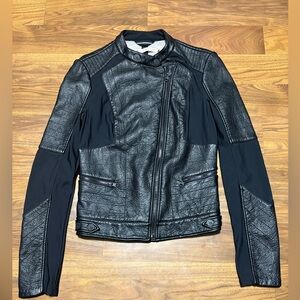 Blanc Noir Black Leather Jacket with Textured Design size M